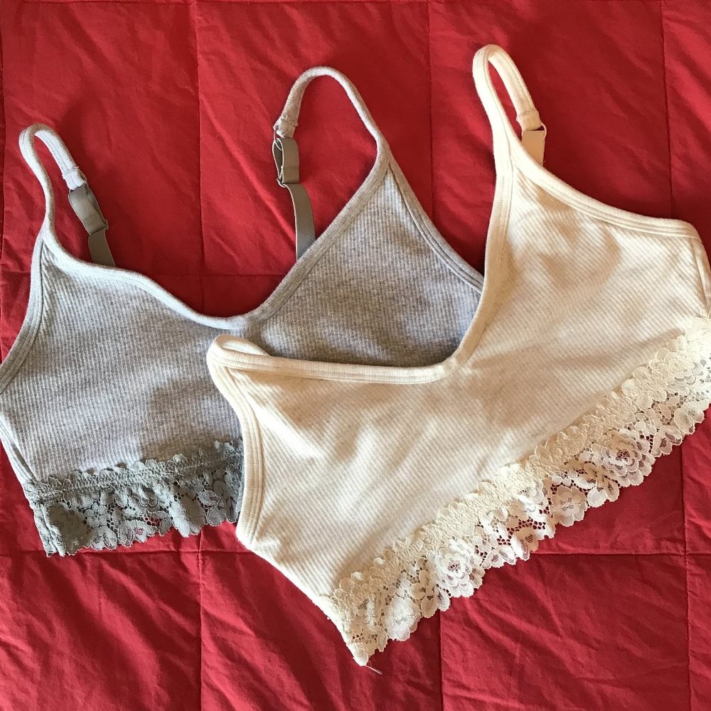 Aerie Bralette Ribbed-Cotton Lacy XL